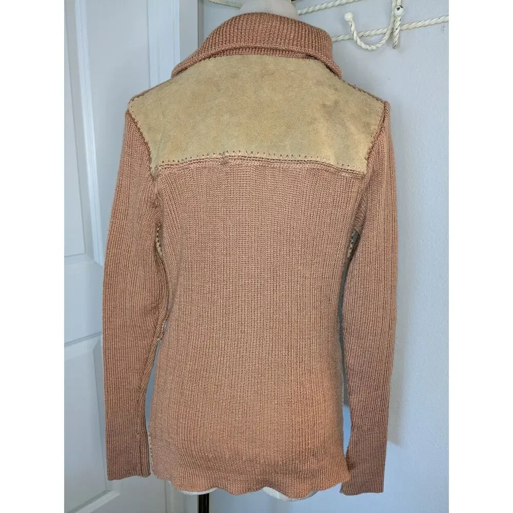 Vintage 70s Exclusive Imports Tan Leather Crochet Jacket Boho Hippy SZ M Korea - Picture 2 of 12